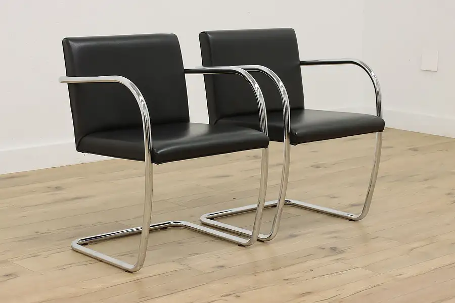 Main image of Pair Italian Midcentury Modern Vintage Chrome Leather Chairs