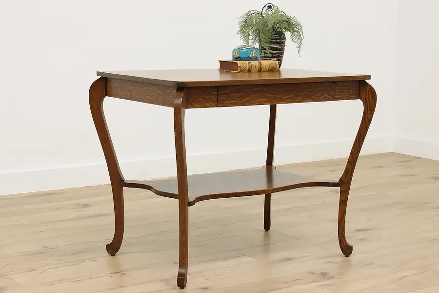 Main image of Victorian Antique Oak Office Desk, Library Table or Console