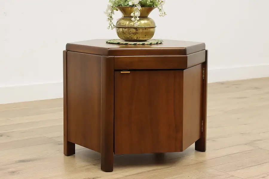 Main image of Midcentury Modern Vintage Walnut Hexagon Side End Table Lane