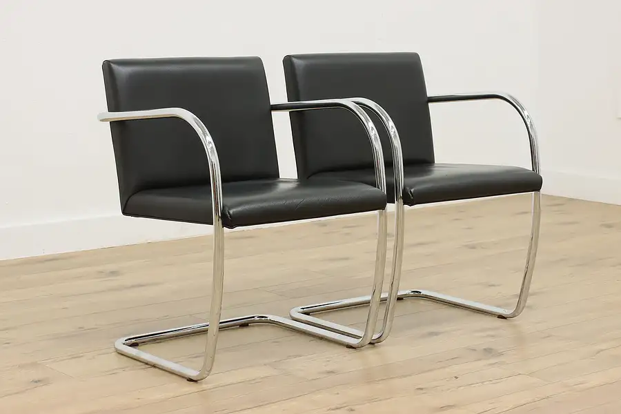 Main image of Pair Italian Midcentury Modern Vintage Chrome Leather Chairs