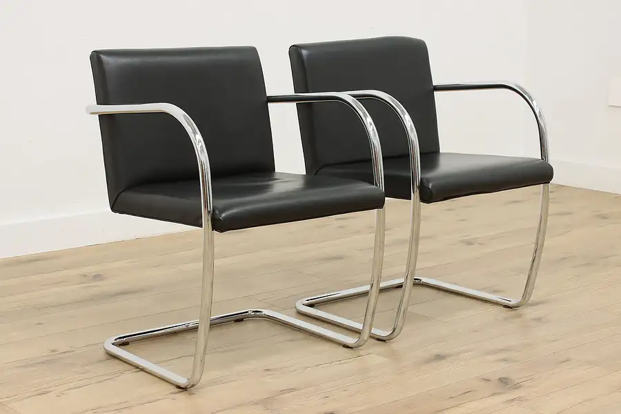 Main image of Pair Italian Midcentury Modern Vintage Chrome Leather Chairs