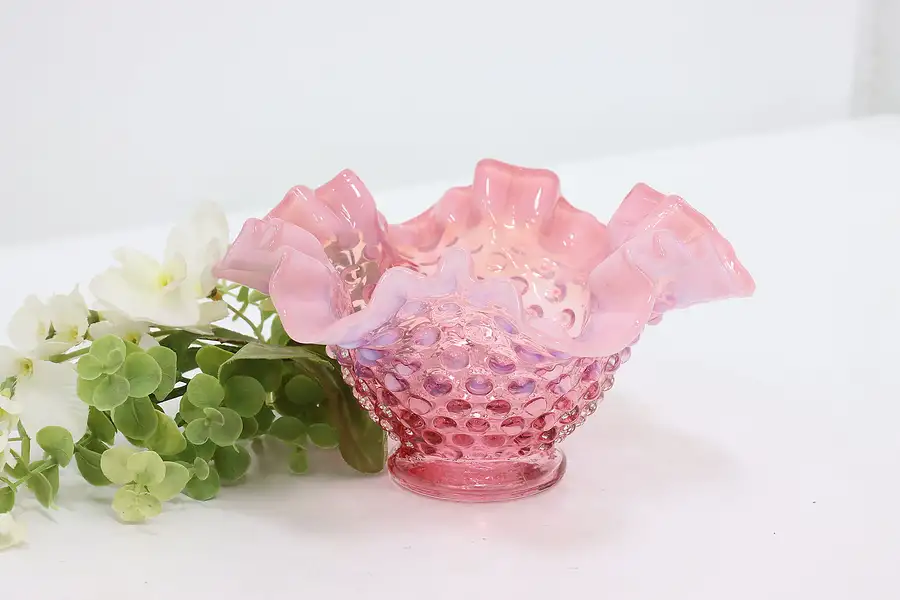 Main image of Cranberry Hobnail Glass Vintage Candy or Key Dish