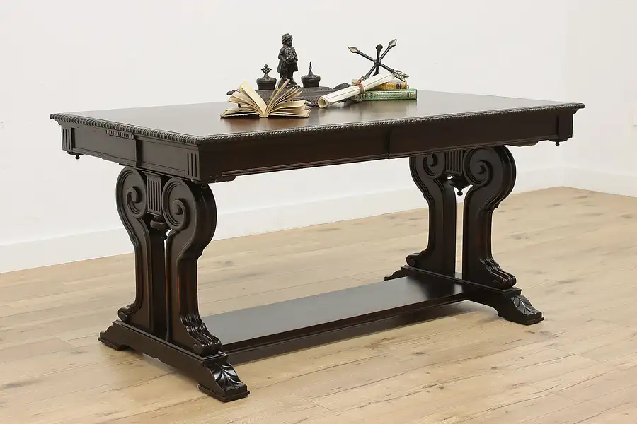 Main image of Classical Antique Carved Mahogany Library Table or Desk