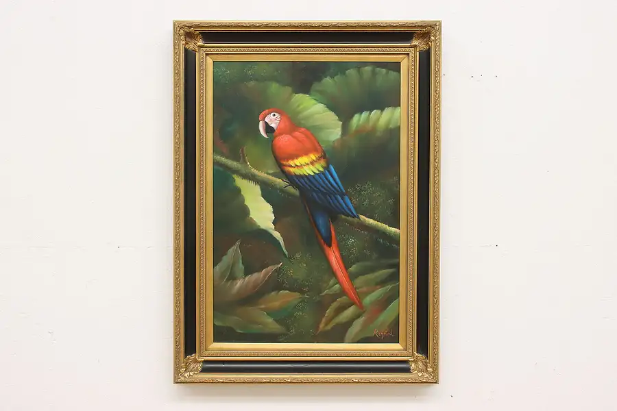 Main image of Scarlet Macaw Vintage Original Oil Painting, Raymond 45.5"