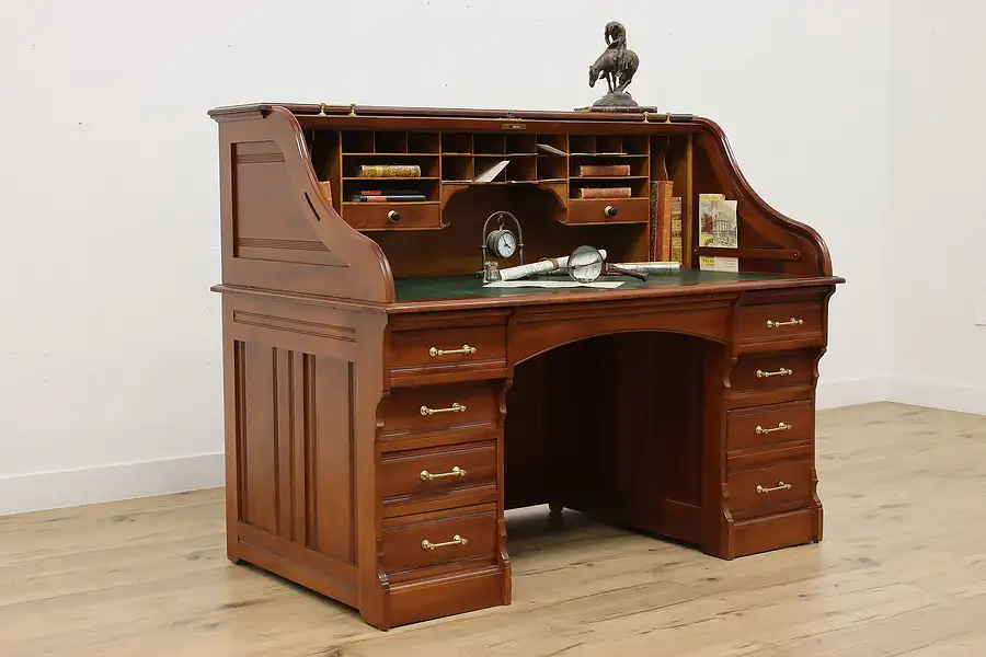 Main image of Victorian Eastlake Antique Cherry Roll Top Office Desk