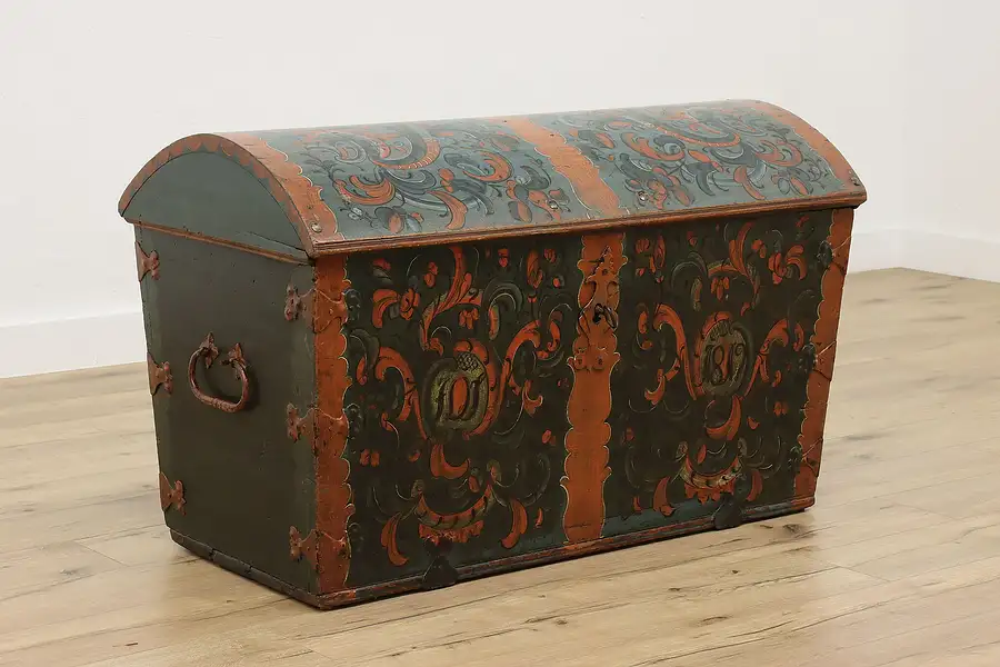 Main image of Norwegian Rosemaling Antique 1819 Dowry Chest or Trunk