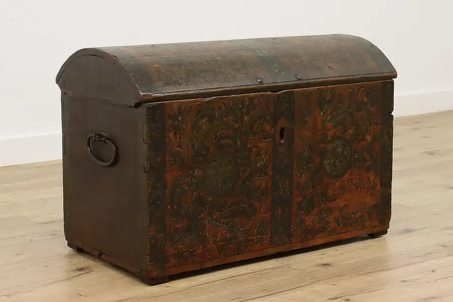 Main image of Scandinavian Rosemaling Antique 1833 Immigrant Chest Trunk