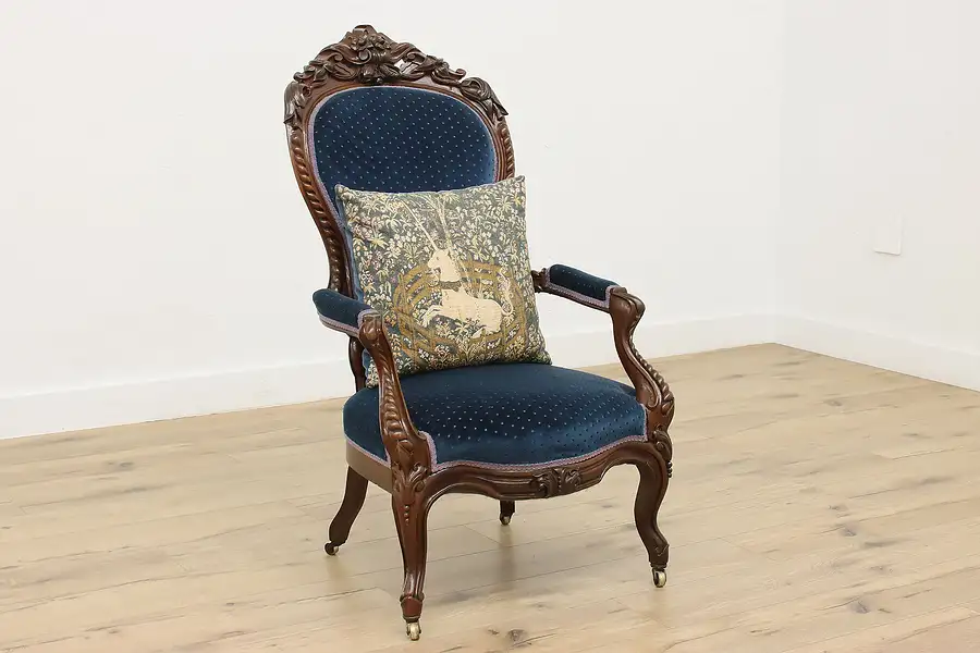 Main image of Victorian Rococo Antique Rosewood Armchair, Hand Carved