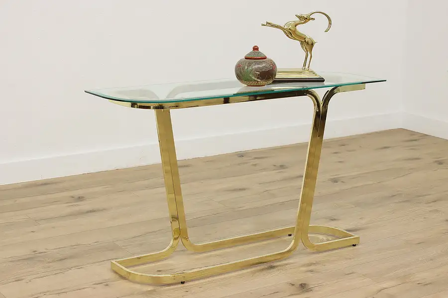 Main image of Brass & Beveled Glass Vintage Sofa or Hall Console Table