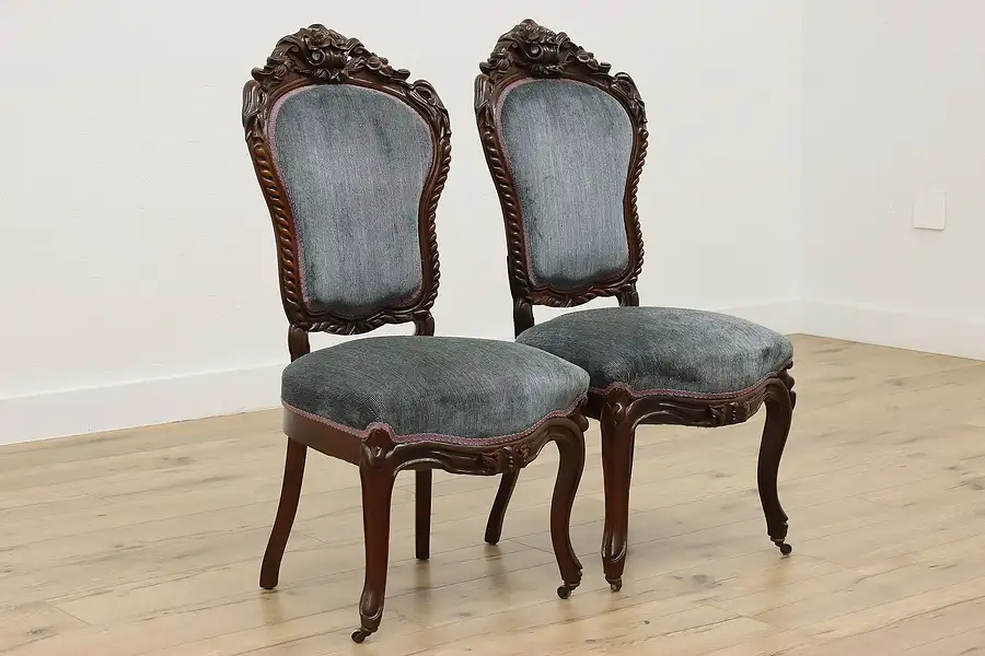 Main image of Pair of Victorian Rococo Antique Carved Rosewood Chairs