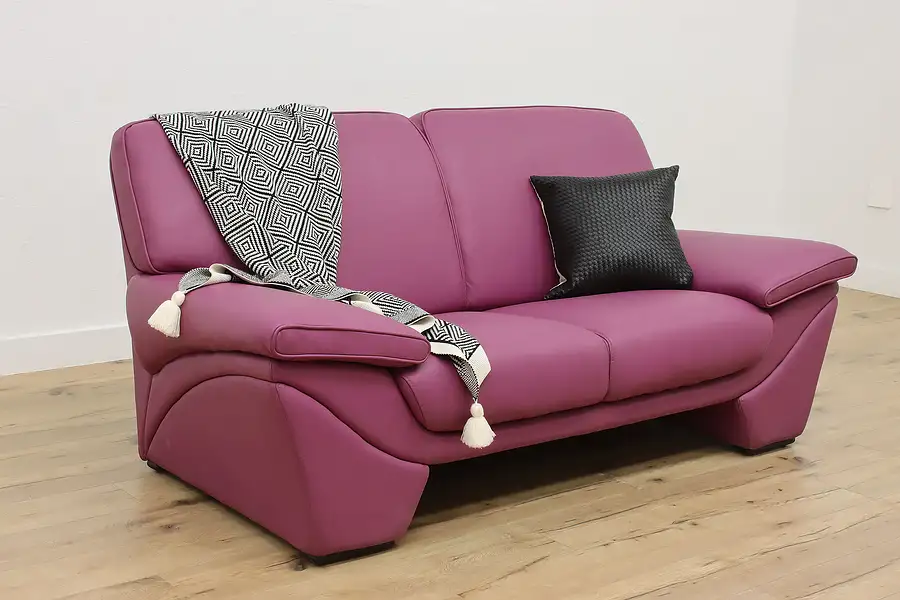 Main image of Midcentury Modern Design Purple Leather Loveseat DeCoro