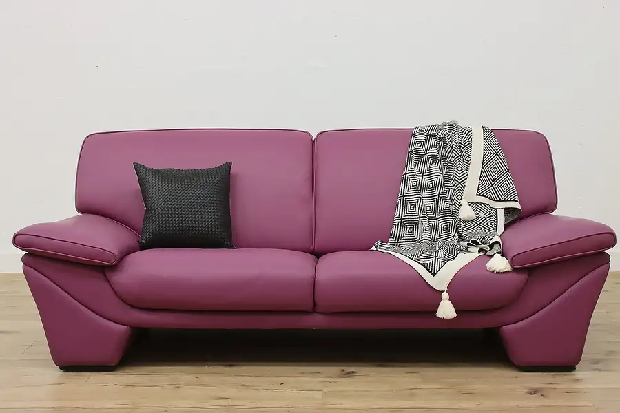 Main image of Midcentury Modern Design Purple Leather Sofa or Couch DeCoro