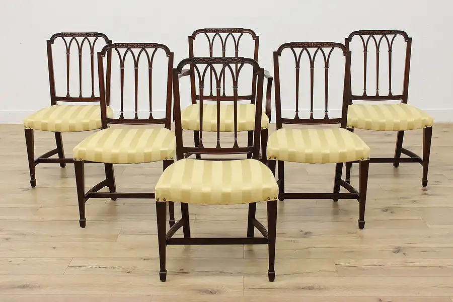 Main image of Set of 6 Hepplewhite Design Vintage Mahogany Dining Chairs