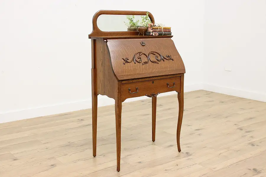 Main image of Victorian Antique Drop Front Office Library Secretary Desk