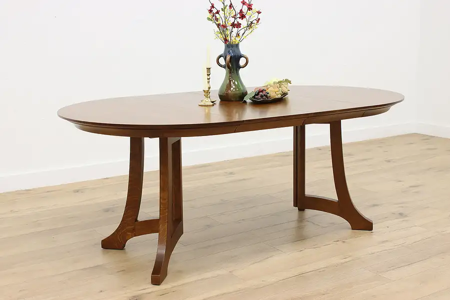 Main image of Stickley Craftsman Oak Dining Table, 2 Leaves Extends 76"