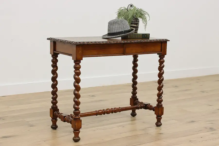 Main image of Tudor Design Antique Carved Oak Sofa or Hall Console, Desk