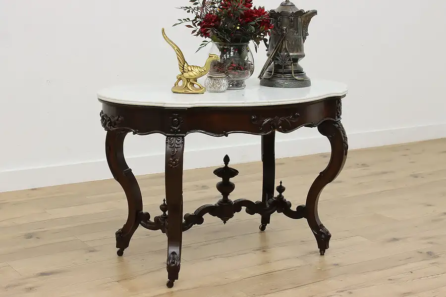 Main image of Victorian Antique Rosewood Marble Top Parlor Lamp Table