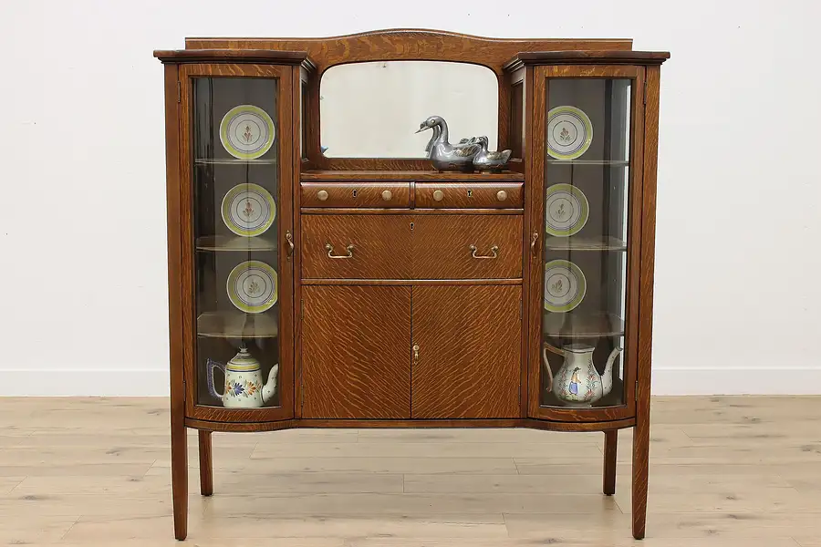 Main image of Craftsman Antique Oak China Display or Bar Cabinet