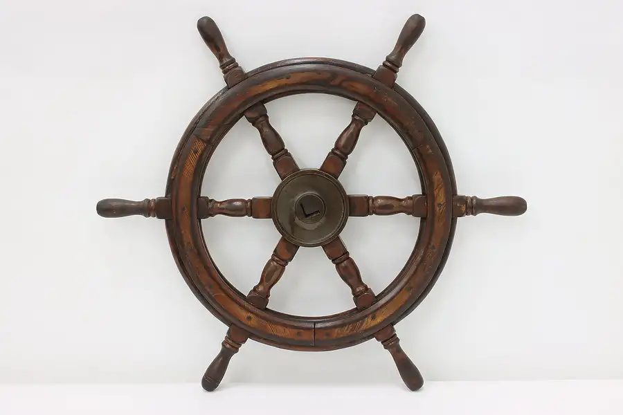 Main image of Farmhouse Vintage Pine & Iron Salvage Captain Ship Wheel