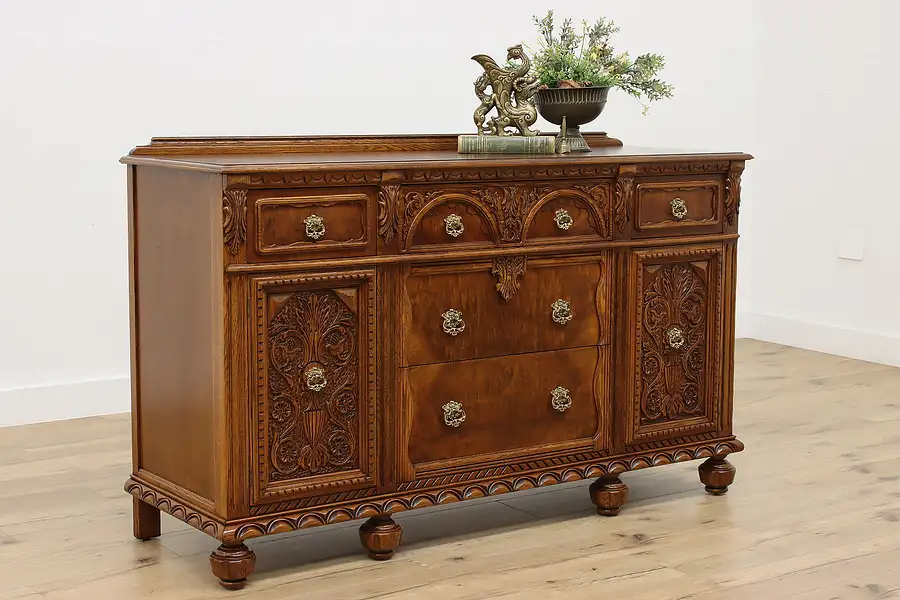 Main image of English Tudor Antique Oak Server, Sideboard, Buffet