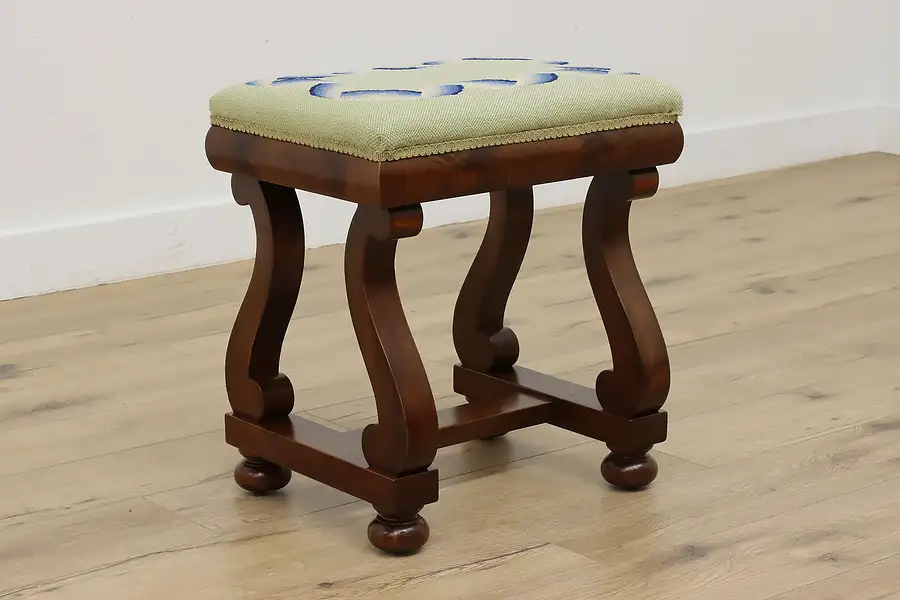 Main image of Empire Design Antique Needlepoint Vanity Bench or Footstool