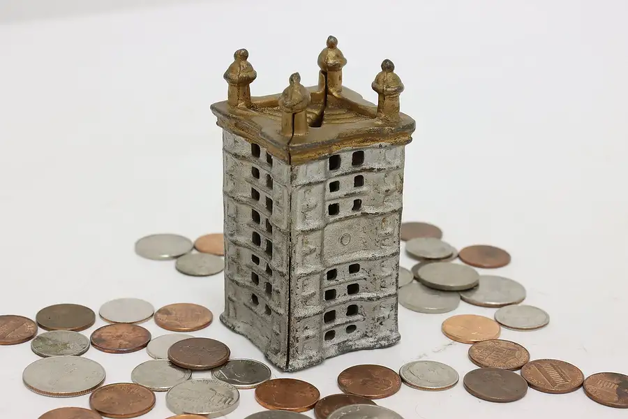 Main image of Victorian Antique Painted Cast Iron Tower Coin Bank