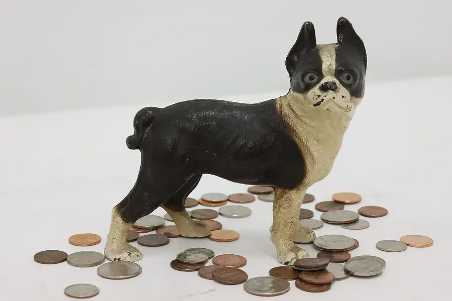 Main image of Cast Iron Antique Boston Terrier Dog Sculpture Coin Bank