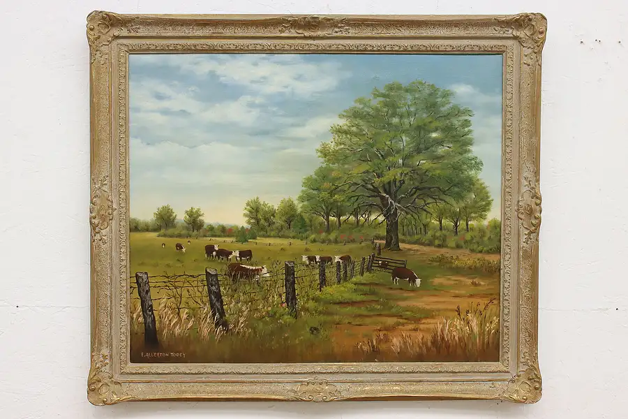 Main image of Farm Field with Cows Vintage Original Oil Painting Tobey 36"