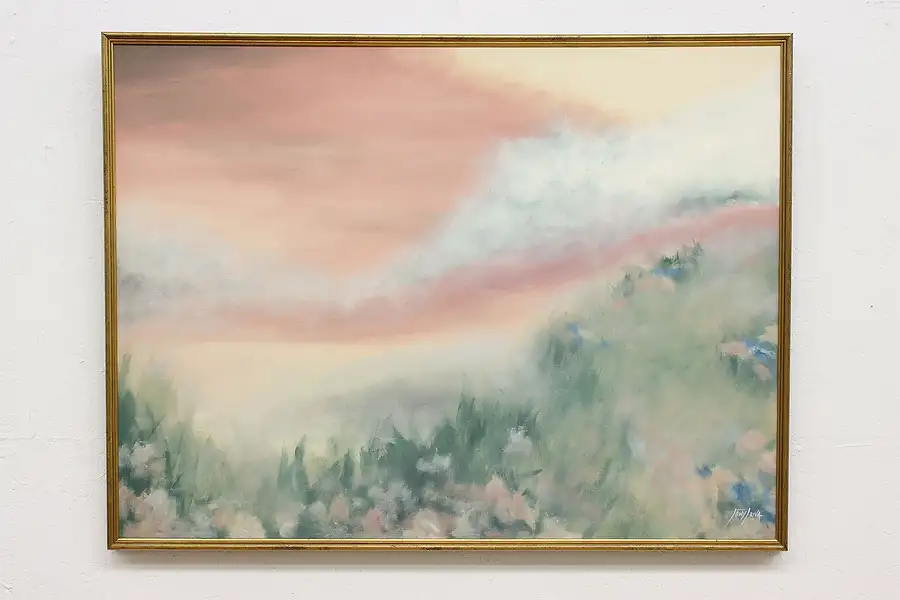 Main image of Misty Hillside Vintage Original Oil Painting, Leiva 49.5"