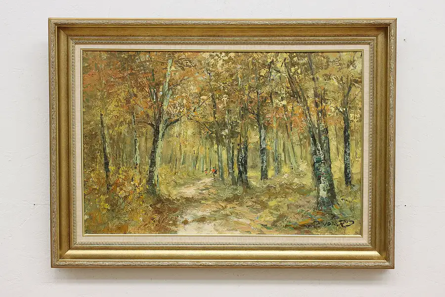 Main image of Paris Park Vintage Original Oil Painting Signed 44"