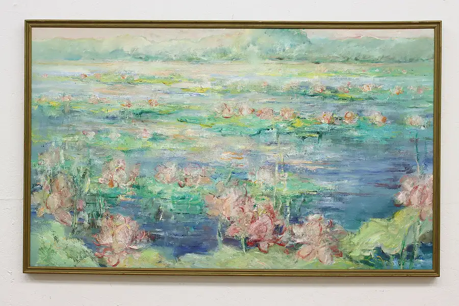 Main image of Water Lilies Vintage Original Oil Painting, Mia 62"