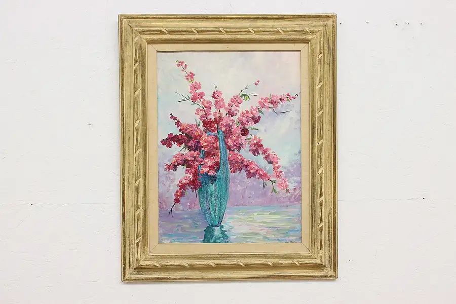 Main image of Flowers in Vase Vintage Original Oil Painting Martin 32.5"