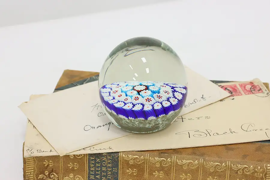 Main image of Blue Floral Vintage Glass Paperweight