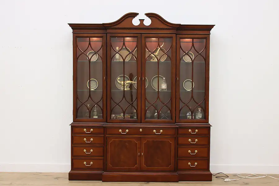 Main image of Georgian Lit Breakfront China Display Cabinet, Hickory