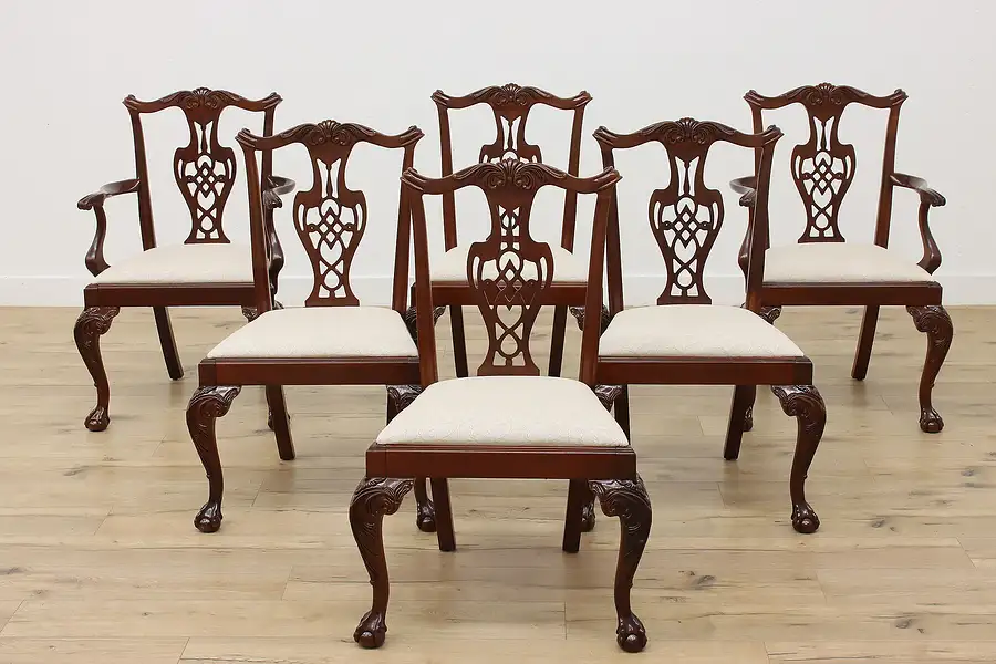 Main image of Set of 6 Georgian Design Vintage Dining Chairs, Hickory