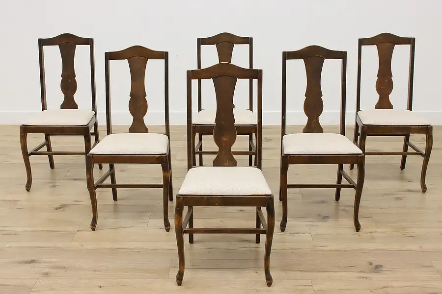 Main image of Set of 6 Antique Traditional Birch Dining Chairs, New Fabric