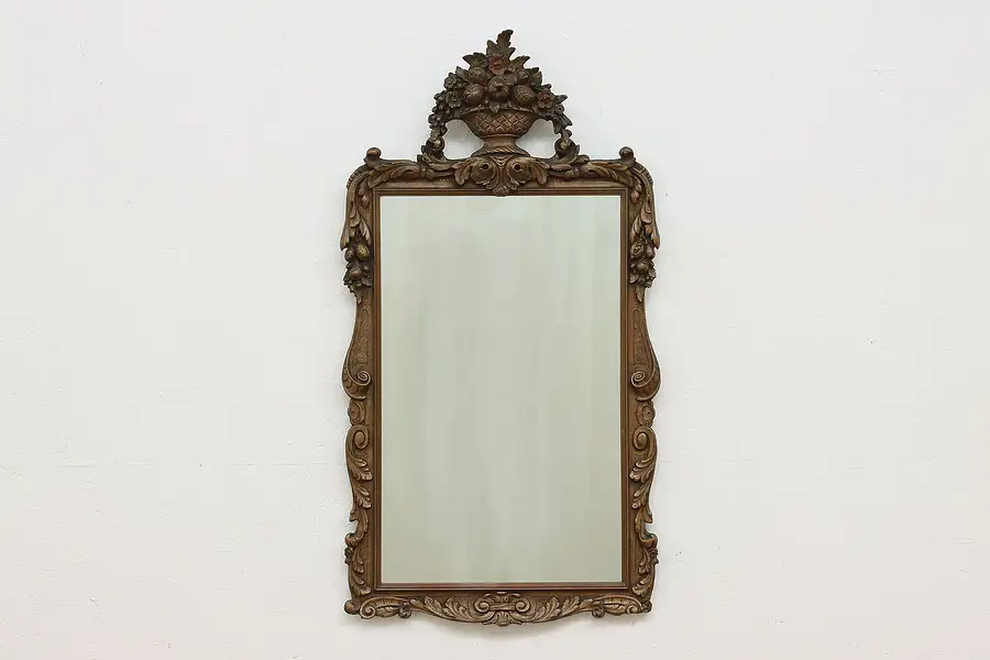 Main image of Classical Antique Carved Wall Mirror, Flower Basket