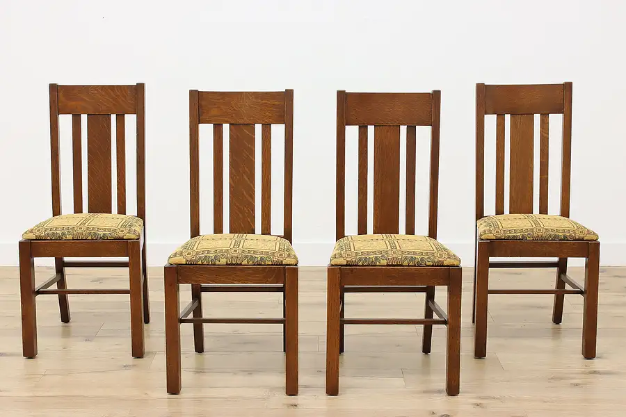 Main image of Set of 4 Craftsman Antique Mission Oak Dining Chairs, WI