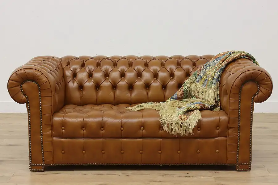 Main image of Chesterfield Vintage Tufted Leather Loveseat or Sofa