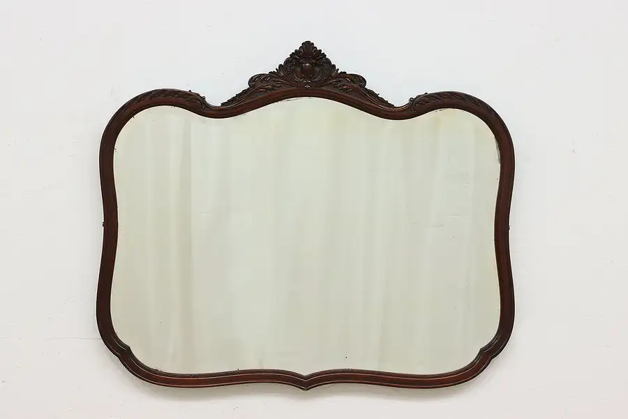 Main image of French Design Antique Mahogany Wall Mirror, Shell Crest