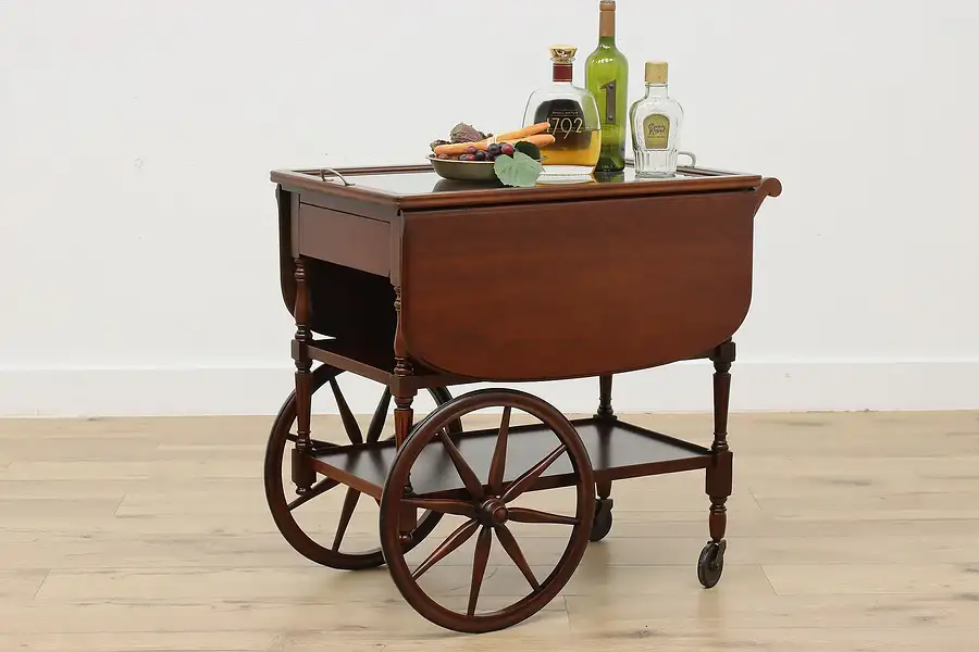 Main image of Traditional Antique Rolling Tea or Bar Cart, Tray, Imperial