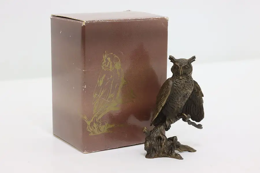 Main image of Avon Bronze Great Horned Owl Vintage Sculpture & Box O'Brien