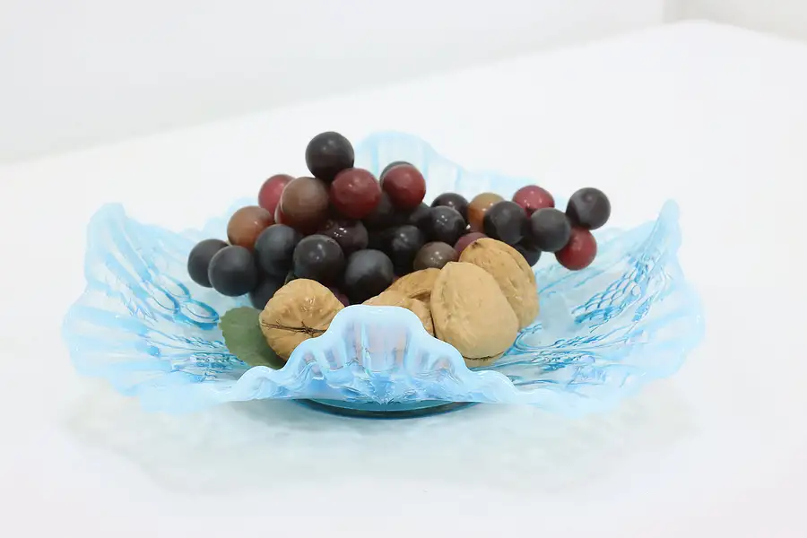 Main image of Blue Glass Vintage Fruit Serving Dish, Grapes & Cherries