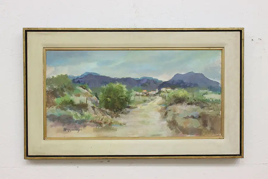 Main image of Desert Village Vintage Original Oil Painting, Signed 37"