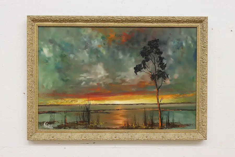 Main image of Coastal Sunset Vintage Original Oil Painting, Klee 32.5"