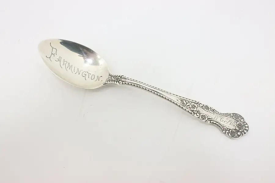 Main image of Sterling Silver Antique Engraved Tea Spoon, Signed, Flowers