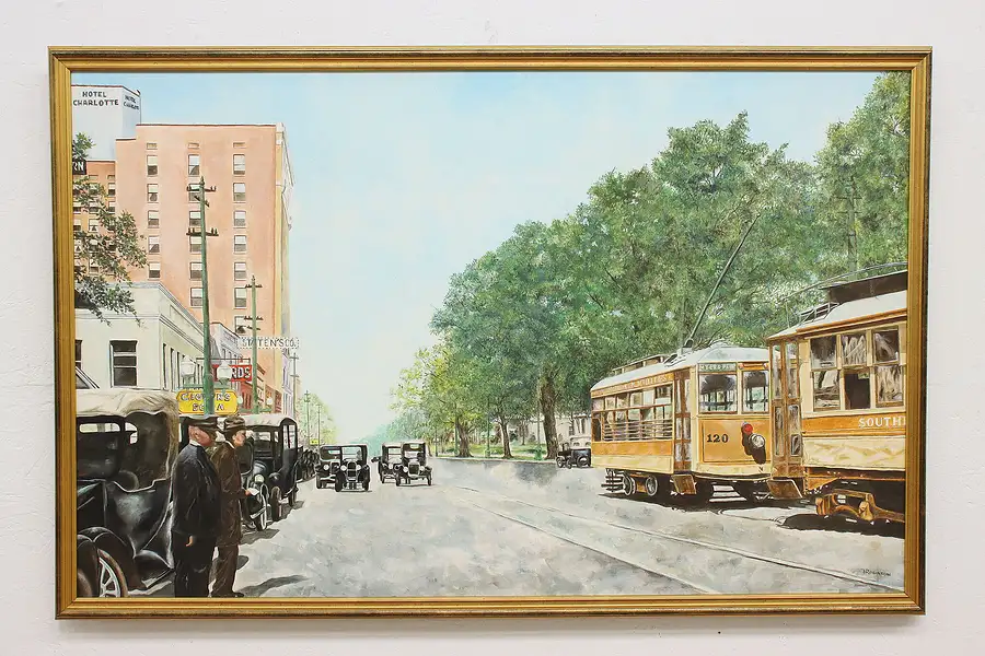 Main image of Street Trolleys Vintage Original Oil Painting, Robinson 67"