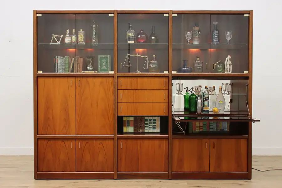 Main image of Midcentury Modern Vintage Lit Wall Unit or Bar Cabinet