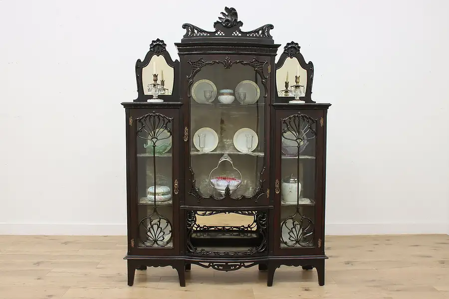 Main image of English Antique Ebonized Curio or China Display, Bar Cabinet