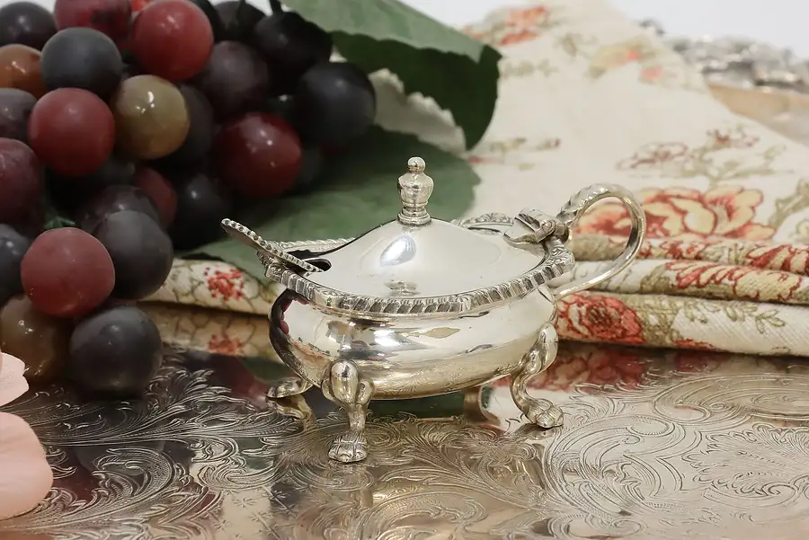 Main image of English Vintage Silverplate Salt Cellar & Spoon, Kingsway